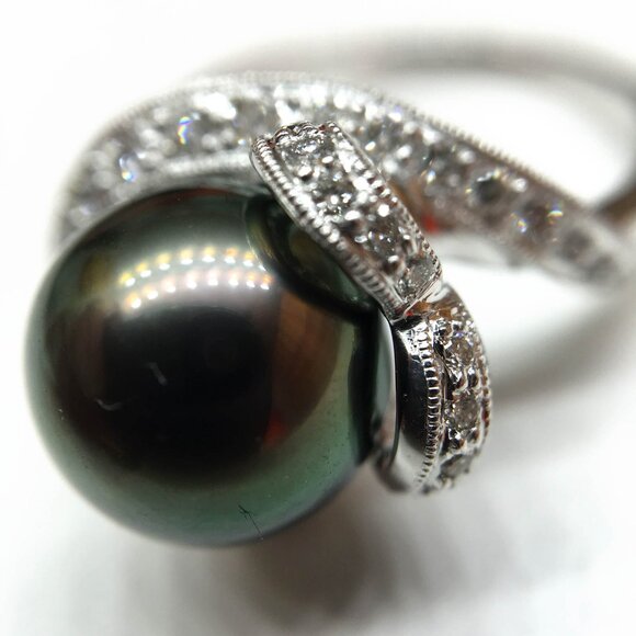 💎BRAND NEW 18K White Gold Tahitian Pearl & Diamond Ring - Never Worn!💎 - Picture 12 of 14